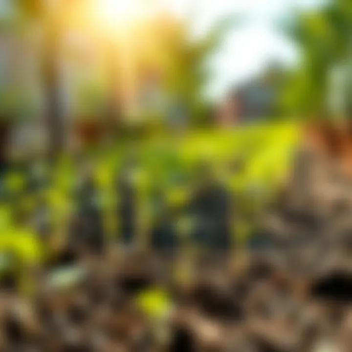 A vibrant garden with newly sprouted tree seedlings under sunlight