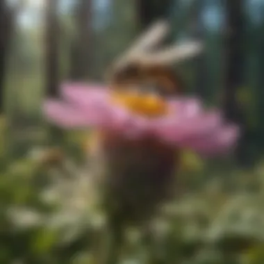 Pollination Process Between Flowers and Bees in a Forest