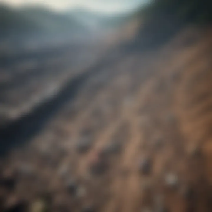 Aerial view of polluted landfill affecting the ecosystem