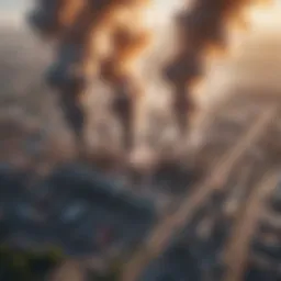 Aerial view of industrial area with smoke emissions
