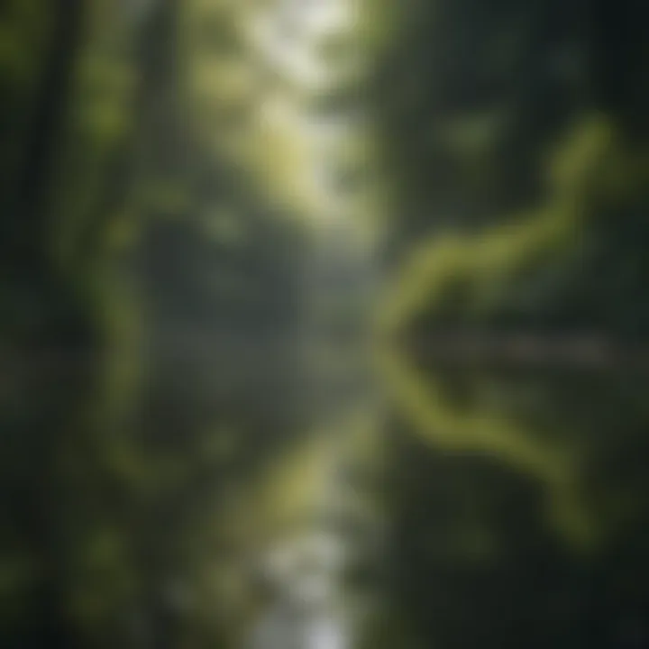 Reflection of lush vegetation in tranquil pond