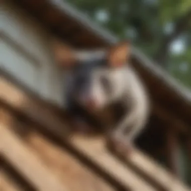 Common Entry Points for Possums A possum peering from a roof eave, highlighting common entry points in homes.