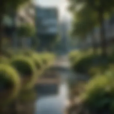 Urban landscape with green spaces and eco-friendly architecture
