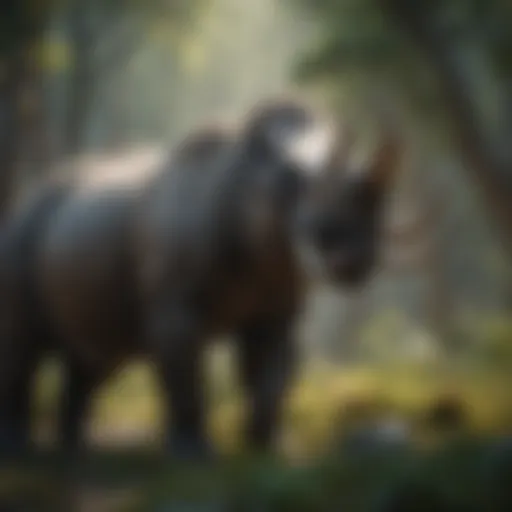 Prehistoric megafauna in lush prehistoric landscape