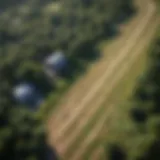 Aerial view of property lines being marked