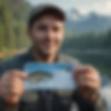 Proudly Displaying Fishing License Illustration of a person proudly holding their fishing license