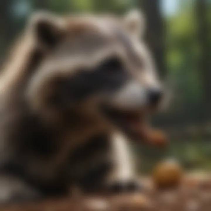 Raccoon showing its playful side during petting