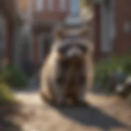 Illustration of a raccoon in a residential area