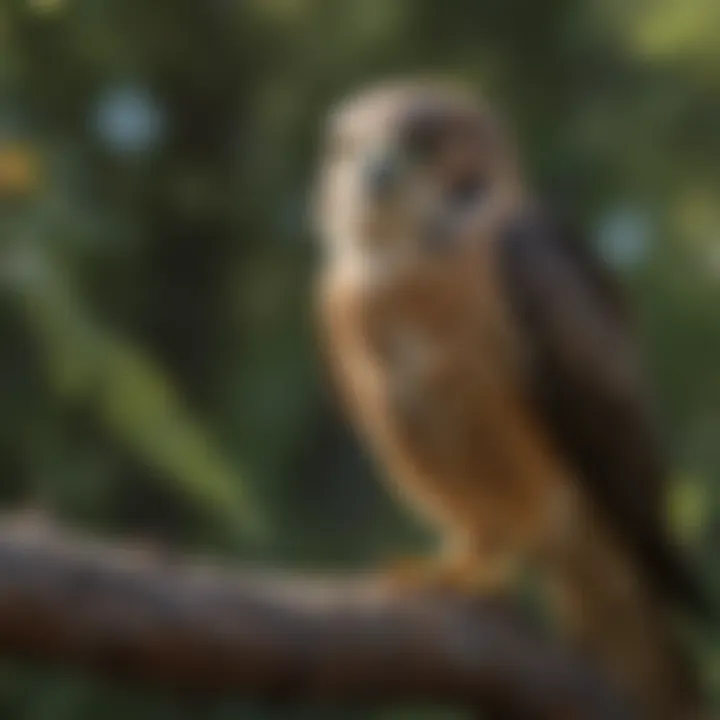 Raptor perched on a tree branch surveying its territory