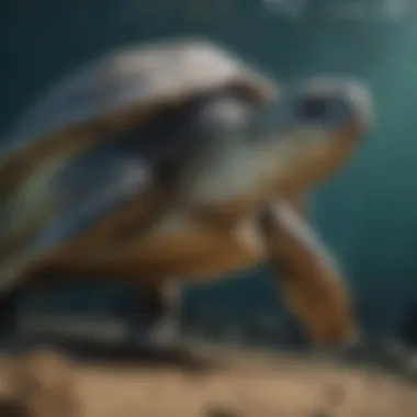 The Graceful Journey of Endangered Turtles An endangered marine turtle swimming gracefully in its habitat