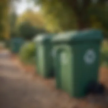 A variety of recycling bins in a community park