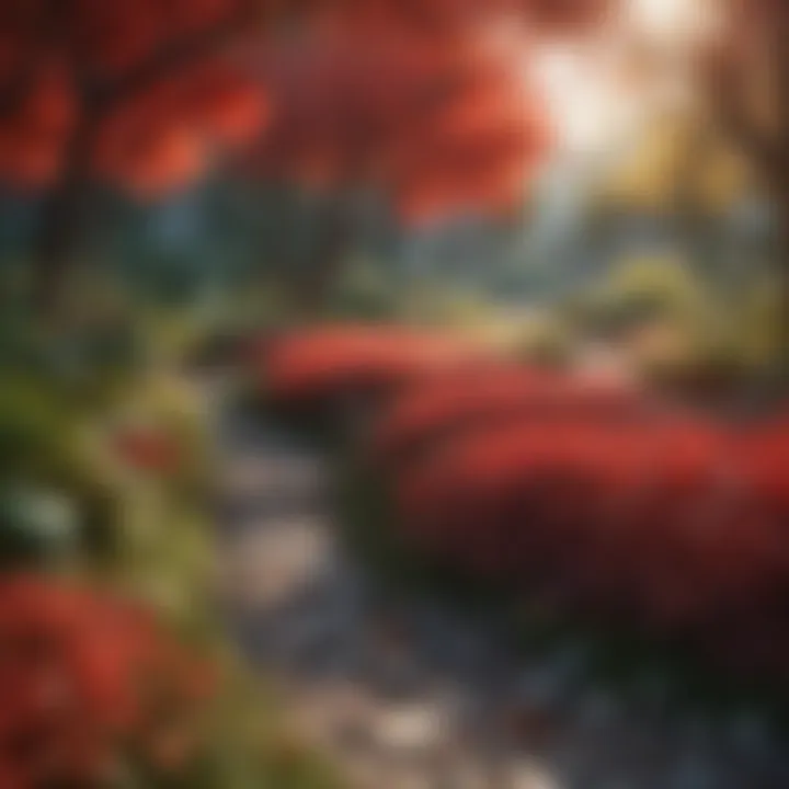 Ecological garden showcasing red leaves and biodiversity