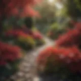 Vibrant red-leafed plants in a lush garden