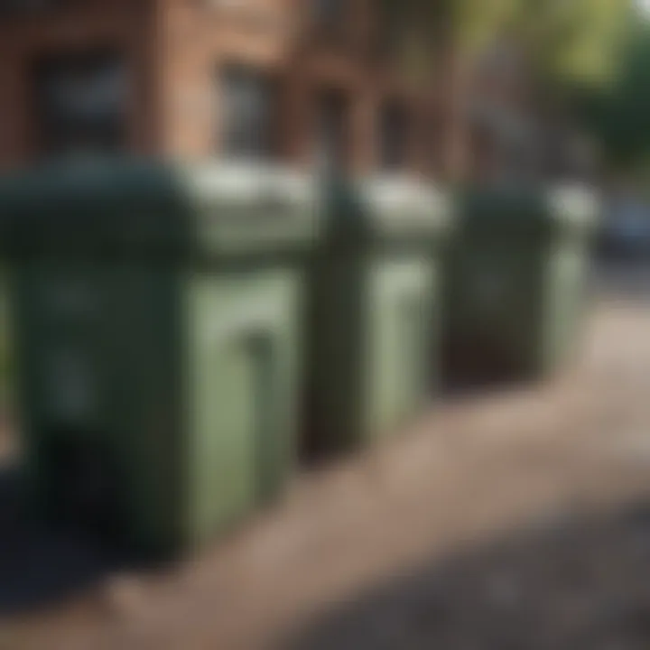 An organized row of renovation garbage bins ready for use.