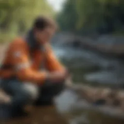 Illustration of a person using a phone to report sewage problems