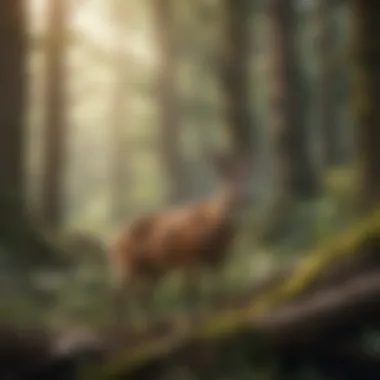 A serene forest scene showcasing various wildlife, emphasizing habitat preservation