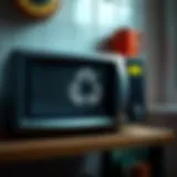 Eco-friendly recycling symbols on a microwave