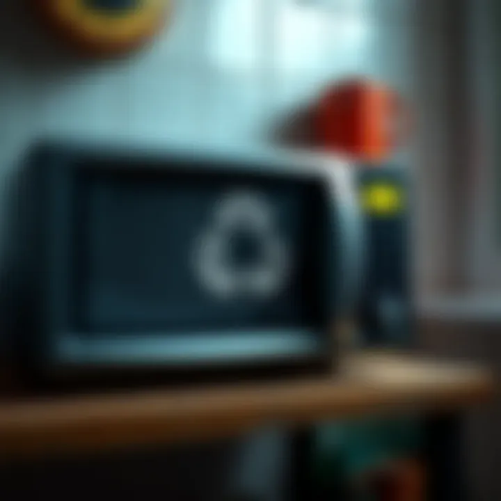 Eco-friendly recycling symbols on a microwave