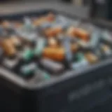 Close-up of a recycling bin for batteries