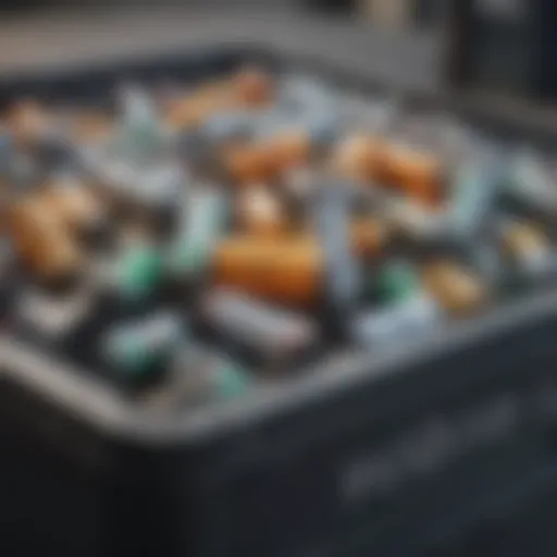 Close-up of a recycling bin for batteries