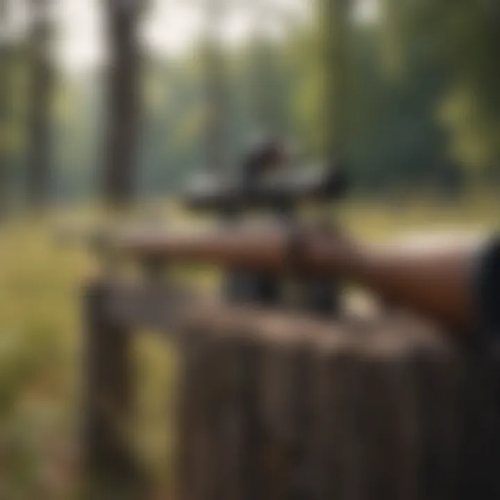 Rifle resting on wooden fence post