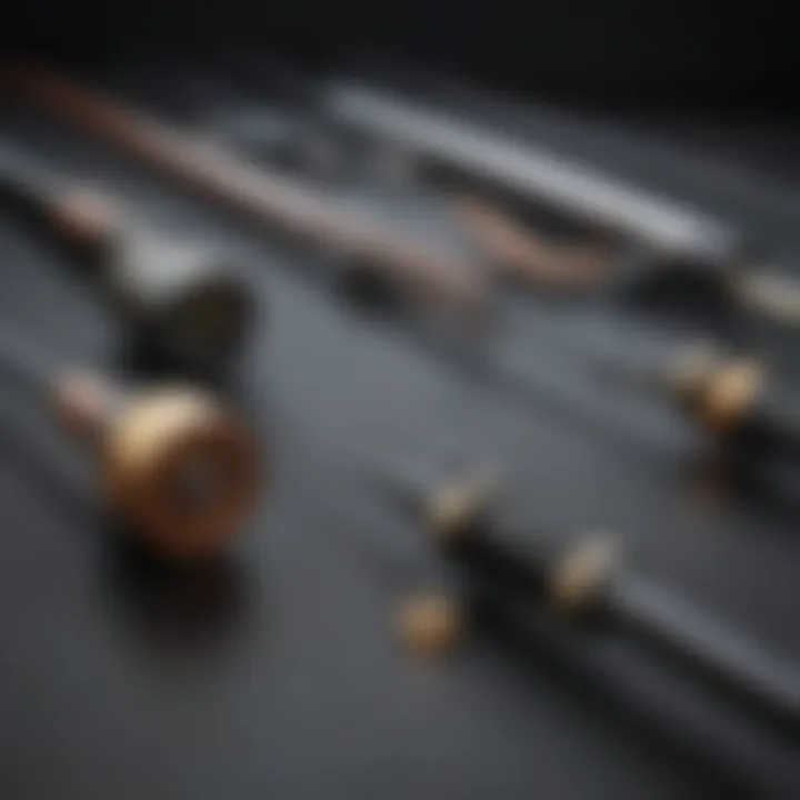 Close-up of various fishing rod components laid out for rigging.