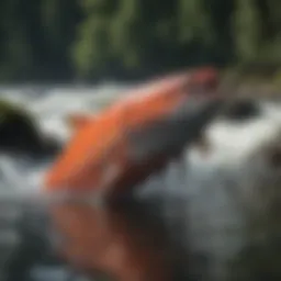 Majestic salmon swimming upstream in pristine river