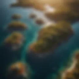 Aerial view of a vast saltwater ecosystem showcasing diverse marine life.
