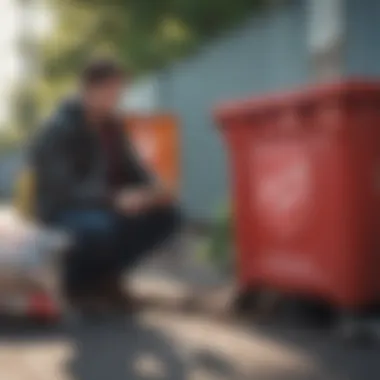 Volunteers organizing items from a Salvation Army dumpster