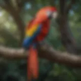 Majestic Scarlet Macaw perched on a tree branch