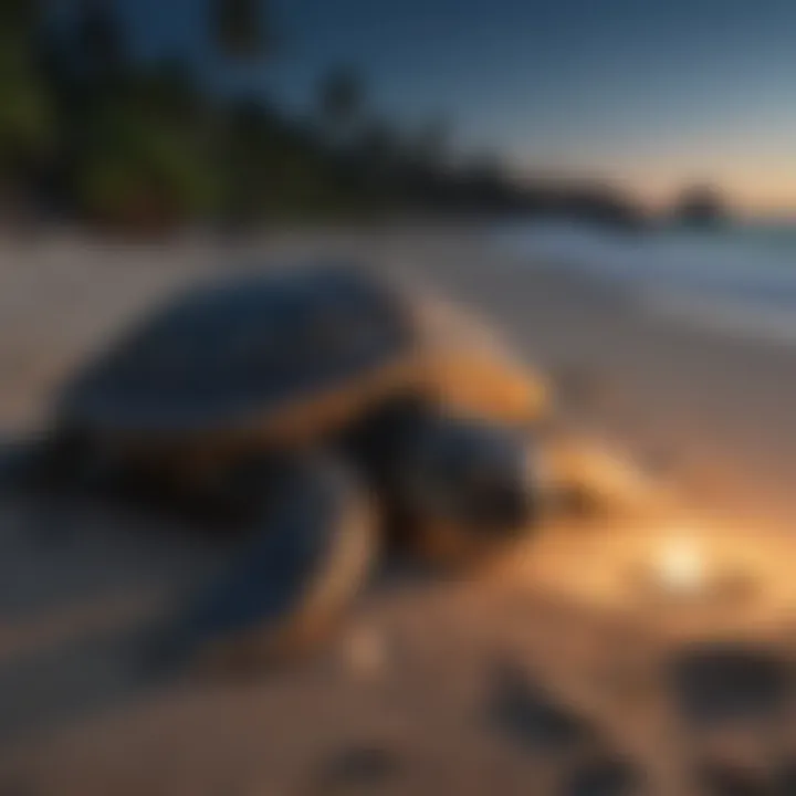 Sea Turtle Nesting on Sandy Beach Under Moonlight