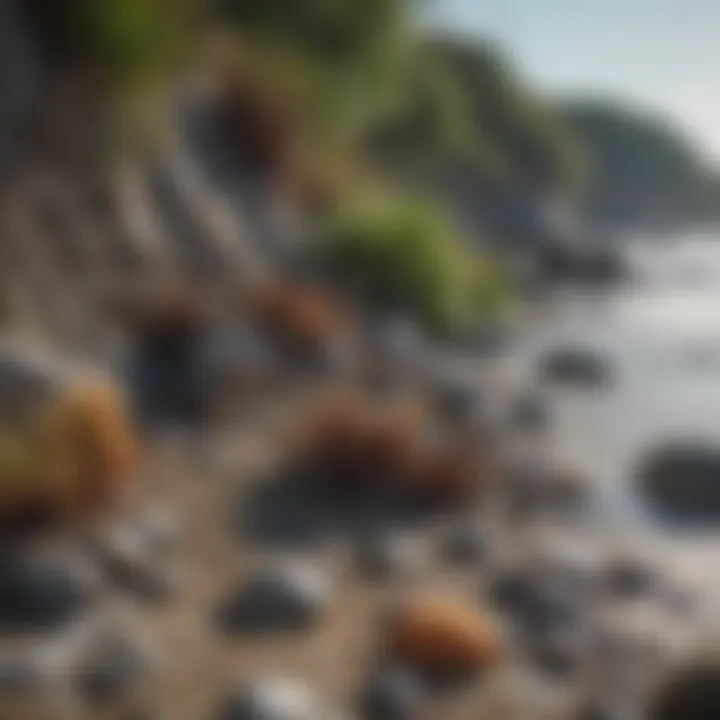 Close-up of marine life thriving around a seawall restoration area