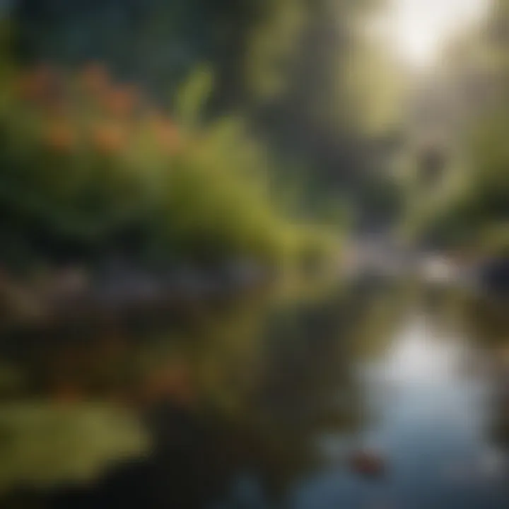 A healthy pond environment showcasing aquatic plants and minnows
