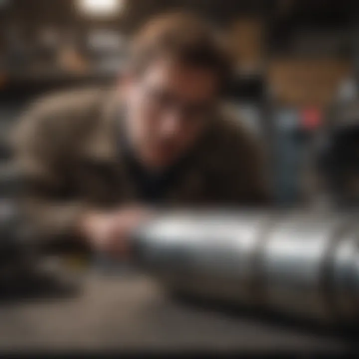 A person analyzing the value of a used catalytic converter with a calculator