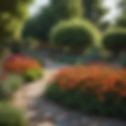 A vibrant garden showcasing various shrubs and plants