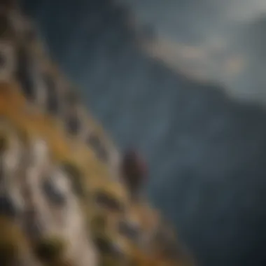 A lone trekker bravely ascending a challenging steep ridge Solo Trekker Conquering a Steep Ridge