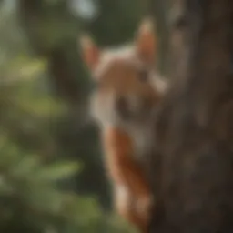 Curious squirrel peeking from tree branches
