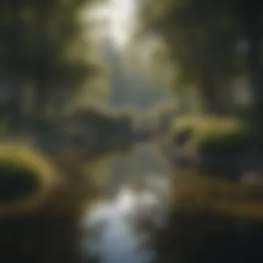 A serene landscape showcasing a stock pond integrated into a natural habitat.