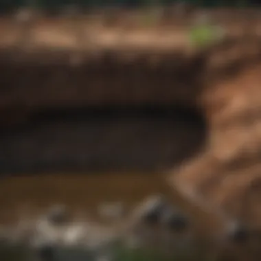 A close-up of the soil layers exposed during the excavation of a stock pond.