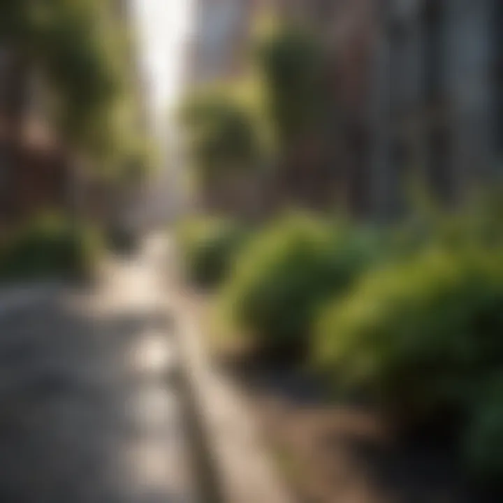 A bustling urban area with green infrastructure