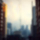 A cityscape with smog covering buildings