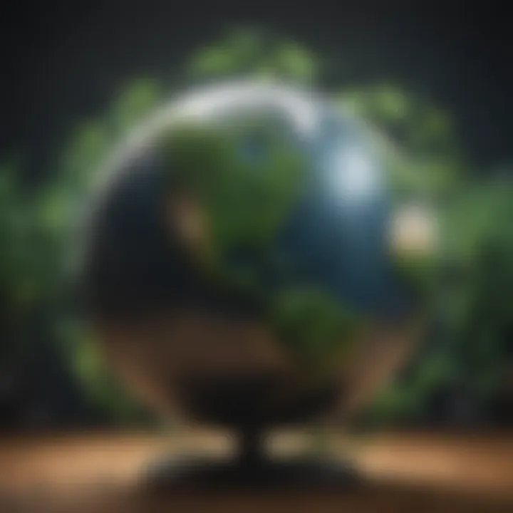 Illustration of a globe with green arrows circling it, depicting global sustainability efforts