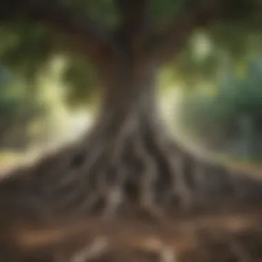 Roots of Sustainability Illustration of a tree growing with roots symbolizing sustainability