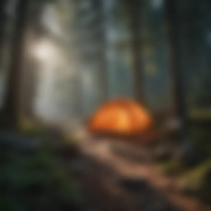 Tent pitched in a serene forest setting for backcountry camping