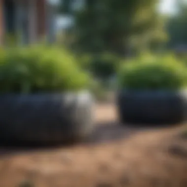 Close-up of recycled tire planters