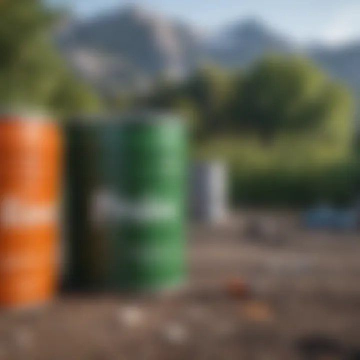 An eco-friendly disposal site featuring properly managed paint cans