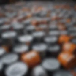 An overview of empty paint cans ready for disposal