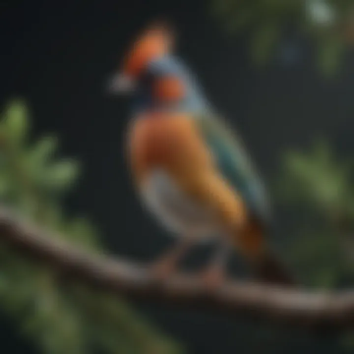 A close-up of a rare bird perched on a branch, showcasing its unique plumage.