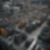 Aerial view of a plastic bottle manufacturing plant showcasing large machinery.