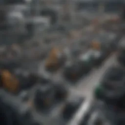 Aerial view of a plastic bottle manufacturing plant showcasing large machinery.